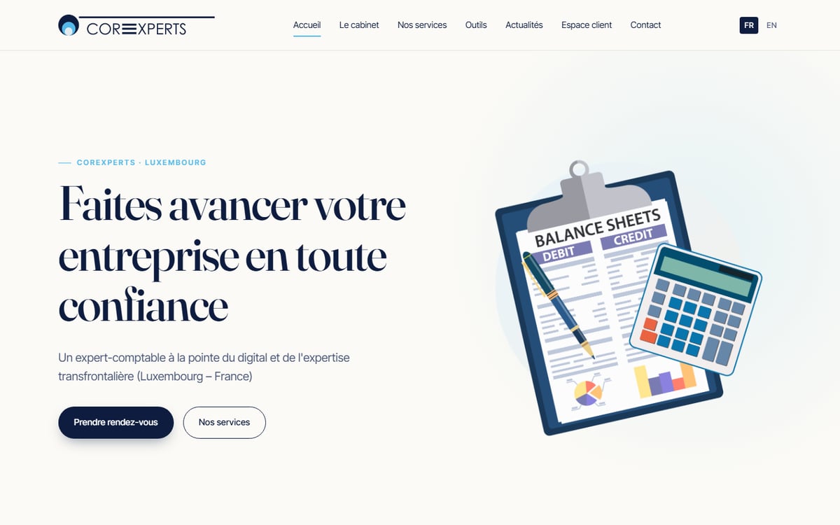 Site web et identité digitale CorExperts — cabinet d'expertise comptable
